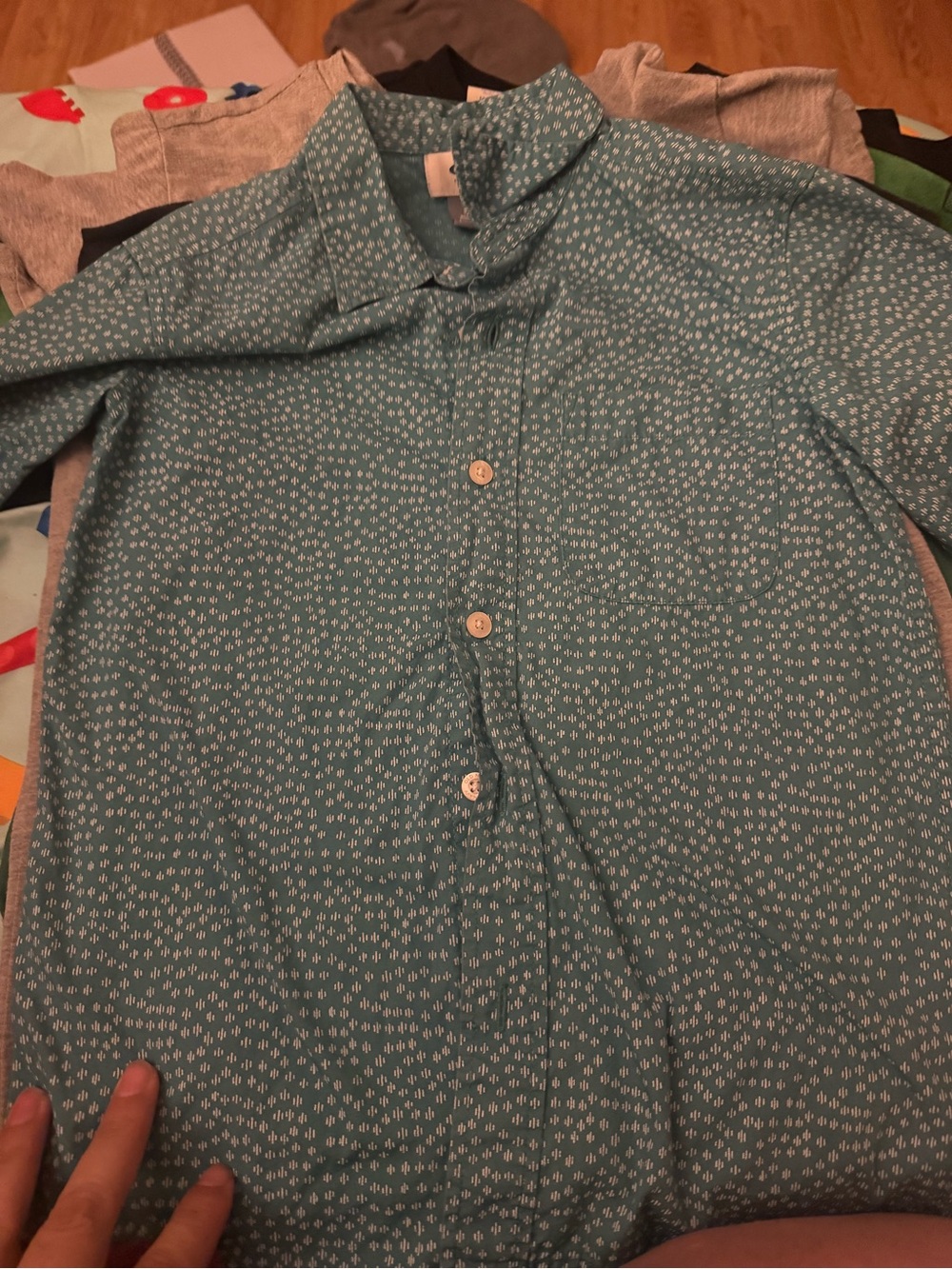 Old Navy Teal Button-Down Shirt with White Microprint